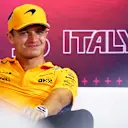 MONZA, ITALY - AUGUST 29: Lando Norris of Great Britain and McLaren attends the Drivers Press Conference during previews ahead of the F1 Grand Prix of Italy at Autodromo Nazionale Monza on August 29, 2024 in Monza, Italy. (Photo by Clive Rose/Getty Images)