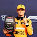 MONZA, ITALY - AUGUST 31: Pole position qualifier Lando Norris of Great Britain and McLaren is presented with the Pirelli Pole Position award during qualifying ahead of the F1 Grand Prix of Italy at Autodromo Nazionale Monza on August 31, 2024 in Monza, Italy. (Photo by Bryn Lennon - Formula 1/Formula 1 via Getty Images)
