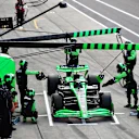 SUZUKA, JAPAN - APRIL 07: Zhou Guanyu of China driving the (24) Kick Sauber C44 Ferrari stops in the pitlane during the F1 Grand Prix of Japan at Suzuka International Racing Course on April 07, 2024 in Suzuka, Japan. (Photo by Peter Fox/Getty Images)