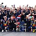 SUZUKA, JAPAN - APRIL 07: Race winner Max Verstappen of the Netherlands and Oracle Red Bull Racing and Second placed Sergio Perez of Mexico and Oracle Red Bull Racing celebrate with their team after the F1 Grand Prix of Japan at Suzuka International Racing Course on April 07, 2024 in Suzuka, Japan. (Photo by Clive Rose - Formula 1/Formula 1 via Getty Images)