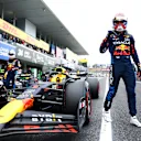 SUZUKA, JAPAN - APRIL 06: Pole position qualifier Max Verstappen of the Netherlands and Oracle Red Bull Racing celebrates in parc ferme during qualifying ahead of the F1 Grand Prix of Japan at Suzuka International Racing Course on April 06, 2024 in Suzuka, Japan. (Photo by Mark Thompson/Getty Images)