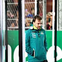 LAS VEGAS, NEVADA - NOVEMBER 23: Fernando Alonso of Spain and Aston Martin F1 Team looks on from the drivers parade prior to the F1 Grand Prix of Las Vegas at Las Vegas Strip Circuit on November 23, 2024 in Las Vegas, Nevada. (Photo by Mark Thompson/Getty Images)