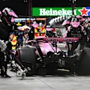 LAS VEGAS, NEVADA - NOVEMBER 21: Esteban Ocon of France driving the (31) Alpine F1 A524 Renault makes a pitstop during practice ahead of the F1 Grand Prix of Las Vegas at Las Vegas Strip Circuit on November 21, 2024 in Las Vegas, Nevada. (Photo by Mark Sutton - Formula 1/Formula 1 via Getty Images)
