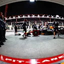 LAS VEGAS, NEVADA - NOVEMBER 22: Max Verstappen of the Netherlands driving the (1) Oracle Red Bull Racing RB20  makes a pitstop during qualifying ahead of the F1 Grand Prix of Las Vegas at Las Vegas Strip Circuit on November 22, 2024 in Las Vegas, Nevada. (Photo by Mark Thompson/Getty Images)