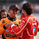 MEXICO CITY, MEXICO - OCTOBER 27: Race winner Carlos Sainz of Spain and Ferrari and Second placed Lando Norris of Great Britain and McLaren celebrate in parc ferme during the F1 Grand Prix of Mexico at Autodromo Hermanos Rodriguez on October 27, 2024 in Mexico City, Mexico. (Photo by Jared C. Tilton/Getty Images)