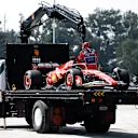 MEXICO CITY, MEXICO - OCTOBER 25: The car of Oliver Bearman of Great Britain and reserve driver for Ferrari is recovered from the track after a crash during practice ahead of the F1 Grand Prix of Mexico at Autodromo Hermanos Rodriguez on October 25, 2024 in Mexico City, Mexico. (Photo by Chris Graythen/Getty Images)