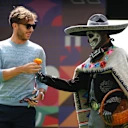 Pierre Gasly shares a smile as a roving performer hands him a marigold