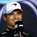 MIAMI, FLORIDA - MAY 05: Race winner Lando Norris of Great Britain and McLaren attends the press conference after the F1 Grand Prix of Miami at Miami International Autodrome on May 05, 2024 in Miami, Florida. (Photo by Clive Rose/Getty Images)