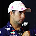 MIAMI, FLORIDA - MAY 02: Sergio Perez of Mexico and Oracle Red Bull Racing attends the Drivers Press Conference during previews ahead of the F1 Grand Prix of Miami at Miami International Autodrome on May 02, 2024 in Miami, Florida. (Photo by Clive Rose/Getty Images)