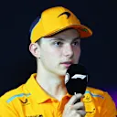 MIAMI, FLORIDA - MAY 02: Oscar Piastri of Australia and McLaren attends the Drivers Press Conference during previews ahead of the F1 Grand Prix of Miami at Miami International Autodrome on May 02, 2024 in Miami, Florida. (Photo by Clive Rose/Getty Images)