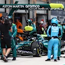 MIAMI, FLORIDA - MAY 04: Lance Stroll of Canada driving the (18) Aston Martin AMR24 Mercedes stops in the Pitlane and retires from the race during the Sprint ahead of the F1 Grand Prix of Miami at Miami International Autodrome on May 04, 2024 in Miami, Florida. (Photo by Clive Rose - Formula 1/Formula 1 via Getty Images)
