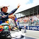 MIAMI, FLORIDA - MAY 04: Third placed Sergio Perez of Mexico and Oracle Red Bull Racing celebrates in parc ferme during the Sprint ahead of the F1 Grand Prix of Miami at Miami International Autodrome on May 04, 2024 in Miami, Florida. (Photo by Mark Thompson/Getty Images)