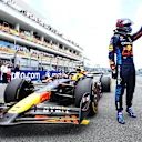 MIAMI, FLORIDA - MAY 04: Sprint winner Max Verstappen of the Netherlands and Oracle Red Bull Racing celebrates in parc ferme during the Sprint ahead of the F1 Grand Prix of Miami at Miami International Autodrome on May 04, 2024 in Miami, Florida. (Photo by Clive Rose - Formula 1/Formula 1 via Getty Images)