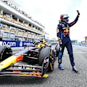 MIAMI, FLORIDA - MAY 04: Sprint winner Max Verstappen of the Netherlands and Oracle Red Bull Racing celebrates in parc ferme during the Sprint ahead of the F1 Grand Prix of Miami at Miami International Autodrome on May 04, 2024 in Miami, Florida. (Photo by Clive Rose - Formula 1/Formula 1 via Getty Images)