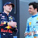 MIAMI, FLORIDA - MAY 04: Pole position qualifier Max Verstappen of the Netherlands and Oracle Red Bull Racing and Third placed qualifier Carlos Sainz of Spain and Ferrari talk in parc ferme during qualifying ahead of the F1 Grand Prix of Miami at Miami International Autodrome on May 04, 2024 in Miami, Florida. (Photo by Clive Rose - Formula 1/Formula 1 via Getty Images)