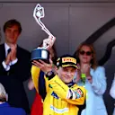 MONTE-CARLO, MONACO - MAY 26: Second placed Oscar Piastri of Australia and McLaren celebrates on the podium during the F1 Grand Prix of Monaco at Circuit de Monaco on May 26, 2024 in Monte-Carlo, Monaco. (Photo by Clive Rose/Getty Images)