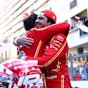 MONTE-CARLO, MONACO - MAY 26: Race winner Charles Leclerc of Monaco and Ferrari and Third placed Carlos Sainz of Spain and Ferrari celebrate in parc ferme during the F1 Grand Prix of Monaco at Circuit de Monaco on May 26, 2024 in Monte-Carlo, Monaco. (Photo by Bryn Lennon - Formula 1/Formula 1 via Getty Images)