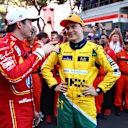 MONTE-CARLO, MONACO - MAY 26: Race winner Charles Leclerc of Monaco and Ferrari and Second placed Oscar Piastri of Australia and McLaren celebrate in parc ferme during the F1 Grand Prix of Monaco at Circuit de Monaco on May 26, 2024 in Monte-Carlo, Monaco. (Photo by Bryn Lennon - Formula 1/Formula 1 via Getty Images)