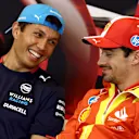 MONTE-CARLO, MONACO - MAY 23: Alexander Albon of Thailand and Williams and Charles Leclerc of Monaco and Ferrari talk in the Drivers Press Conference during previews ahead of the F1 Grand Prix of Monaco at Circuit de Monaco on May 23, 2024 in Monte-Carlo, Monaco. (Photo by Clive Rose/Getty Images)
