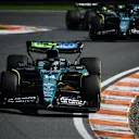 ZANDVOORT, NETHERLANDS - AUGUST 25: Fernando Alonso of Spain driving the (14) Aston Martin AMR24 Mercedes leads Lance Stroll of Canada driving the (18) Aston Martin AMR24 Mercedes during the F1 Grand Prix of Netherlands at Circuit Zandvoort on August 25, 2024 in Zandvoort, Netherlands. (Photo by James Sutton - Formula 1/Formula 1 via Getty Images)