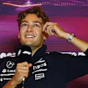 ZANDVOORT, NETHERLANDS - AUGUST 22: George Russell of Great Britain and Mercedes attends the Drivers Press Conference during previews ahead of the F1 Grand Prix of Netherlands at Circuit Zandvoort on August 22, 2024 in Zandvoort, Netherlands. (Photo by Clive Rose/Getty Images)