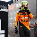 ZANDVOORT, NETHERLANDS - AUGUST 24: Pole position qualifier Lando Norris of Great Britain and McLaren looks on in parc ferme after qualifying ahead of the F1 Grand Prix of Netherlands at Circuit Zandvoort on August 24, 2024 in Zandvoort, Netherlands. (Photo by Bryn Lennon - Formula 1/Formula 1 via Getty Images)