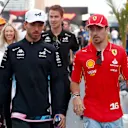 JEDDAH, SAUDI ARABIA - MARCH 09: Pierre Gasly of France and Alpine F1 and Charles Leclerc of Monaco and Ferrari talk in the Paddock prior to the F1 Grand Prix of Saudi Arabia at Jeddah Corniche Circuit on March 09, 2024 in Jeddah, Saudi Arabia. (Photo by Peter Fox - Formula 1/Formula 1 via Getty Images)
