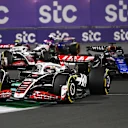 JEDDAH, SAUDI ARABIA - MARCH 09: Kevin Magnussen of Denmark driving the (20) Haas F1 VF-24 Ferrari leads Alexander Albon of Thailand driving the (23) Williams FW46 Mercedes during the F1 Grand Prix of Saudi Arabia at Jeddah Corniche Circuit on March 09, 2024 in Jeddah, Saudi Arabia. (Photo by Rudy Carezzevoli/Getty Images)