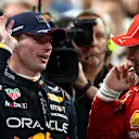 JEDDAH, SAUDI ARABIA - MARCH 09: Race winner Max Verstappen of the Netherlands and Oracle Red Bull Racing speaks to Third placed Charles Leclerc of Monaco and Ferrari in parc ferme during the F1 Grand Prix of Saudi Arabia at Jeddah Corniche Circuit on March 09, 2024 in Jeddah, Saudi Arabia. (Photo by Peter Fox - Formula 1/Formula 1 via Getty Images)
