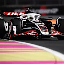 JEDDAH, SAUDI ARABIA - MARCH 08: Kevin Magnussen of Denmark driving the (20) Haas F1 VF-24 Ferrari on track during qualifying ahead of the F1 Grand Prix of Saudi Arabia at Jeddah Corniche Circuit on March 08, 2024 in Jeddah, Saudi Arabia. (Photo by Clive Mason/Getty Images)