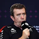 BARCELONA, SPAIN - JUNE 21: Bruno Famin, Team Principal of Alpine F1 talks in the Team Principals Press Conference during practice ahead of the F1 Grand Prix of Spain at Circuit de Barcelona-Catalunya on June 21, 2024 in Barcelona, Spain. (Photo by Clive Rose/Getty Images)