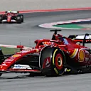 BARCELONA, SPAIN - JUNE 21: Charles Leclerc of Monaco driving the (16) Ferrari SF-24 leads Carlos Sainz of Spain driving (55) the Ferrari SF-24 during practice ahead of the F1 Grand Prix of Spain at Circuit de Barcelona-Catalunya on June 21, 2024 in Barcelona, Spain. (Photo by Mark Sutton - Formula 1/Formula 1 via Getty Images)