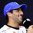 BARCELONA, SPAIN - JUNE 20: Daniel Ricciardo of Australia and Visa Cash App RB attends the press conference during previews ahead of the F1 Grand Prix of Spain at Circuit de Barcelona-Catalunya on June 20, 2024 in Barcelona, Spain. (Photo by Clive Rose/Getty Images)