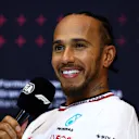 BARCELONA, SPAIN - JUNE 22: Third placed qualifier Lewis Hamilton of Great Britain and Mercedes attends the press conference after qualifying ahead of the F1 Grand Prix of Spain at Circuit de Barcelona-Catalunya on June 22, 2024 in Barcelona, Spain. (Photo by Clive Rose/Getty Images)