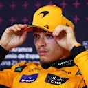 BARCELONA, SPAIN - JUNE 22: Pole position qualifier Lando Norris of Great Britain and McLaren attends the press conference after qualifying ahead of the F1 Grand Prix of Spain at Circuit de Barcelona-Catalunya on June 22, 2024 in Barcelona, Spain. (Photo by Clive Rose/Getty Images)