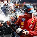 AUSTIN, TEXAS - OCTOBER 20: Race winner Charles Leclerc of Monaco and Ferrari celebrates on the podium during the F1 Grand Prix of United States at Circuit of The Americas on October 20, 2024 in Austin, Texas. (Photo by Bryn Lennon - Formula 1/Formula 1 via Getty Images)