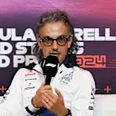 AUSTIN, TEXAS - OCTOBER 18: Laurent Mekies, Team Principal of Visa Cash App RB attends the Team Principals Press Conference after practice ahead of the F1 Grand Prix of United States at Circuit of The Americas on October 18, 2024 in Austin, Texas. (Photo by Mark Sutton/Getty Images)