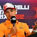 AUSTIN, TEXAS - OCTOBER 17: Lando Norris of Great Britain and McLaren attends the Drivers Press Conference during previews ahead of the F1 Grand Prix of United States at Circuit of The Americas on October 17, 2024 in Austin, Texas. (Photo by Mark Sutton/Getty Images)
