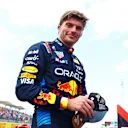 AUSTIN, TEXAS - OCTOBER 19: Sprint winner Max Verstappen of the Netherlands and Oracle Red Bull Racing celebrates in parc ferme during the Sprint ahead of the F1 Grand Prix of United States at Circuit of The Americas on October 19, 2024 in Austin, Texas. (Photo by Mark Thompson/Getty Images)
