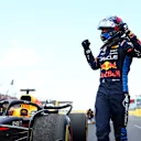 AUSTIN, TEXAS - OCTOBER 19: Sprint winner Max Verstappen of the Netherlands and Oracle Red Bull Racing celebrates in parc ferme during the Sprint ahead of the F1 Grand Prix of United States at Circuit of The Americas on October 19, 2024 in Austin, Texas. (Photo by Bryn Lennon - Formula 1/Formula 1 via Getty Images)
