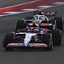 AUSTIN, TEXAS - OCTOBER 19: Yuki Tsunoda of Japan driving the (22) Visa Cash App RB VCARB 01 leads Nico Hulkenberg of Germany driving the (27) Haas F1 VF-24 Ferrari during the Sprint ahead of the F1 Grand Prix of United States at Circuit of The Americas on October 19, 2024 in Austin, Texas. (Photo by Rudy Carezzevoli/Getty Images)