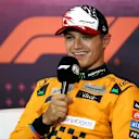AUSTIN, TEXAS - OCTOBER 19: Pole position qualifier Lando Norris of Great Britain and McLaren attends the press conference after qualifying ahead of the F1 Grand Prix of United States at Circuit of The Americas on October 19, 2024 in Austin, Texas. (Photo by Jared C. Tilton/Getty Images)