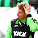 MELBOURNE, AUSTRALIA - MARCH 15: Seventeenth placed qualifier Nico Hulkenberg of Germany and Stake F1 Team Kick Sauber looks on  during qualifying ahead of the F1 Grand Prix of Australia at Albert Park Grand Prix Circuit on March 15, 2025 in Melbourne, Australia. (Photo by Bryn Lennon - Formula 1/Formula 1 via Getty Images)