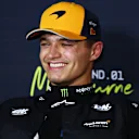 MELBOURNE, AUSTRALIA - MARCH 15: Pole position qualifier Lando Norris of Great Britain and McLaren in the Drivers Press Conference during qualifying ahead of the F1 Grand Prix of Australia at Albert Park Grand Prix Circuit on March 15, 2025 in Melbourne, Australia. (Photo by Clive Rose/Getty Images)