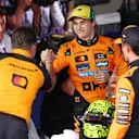 MELBOURNE, AUSTRALIA - MARCH 15: Zak Brown, Chief Executive Officer of McLaren congratulates Second placed qualifier Oscar Piastri of Australia and McLaren during qualifying ahead of the F1 Grand Prix of Australia at Albert Park Grand Prix Circuit on March 15, 2025 in Melbourne, Australia. (Photo by Clive Rose/Getty Images)