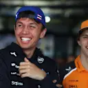 SHANGHAI, CHINA - MARCH 23: Alexander Albon of Thailand and Williams with Oscar Piastri of Australia and McLaren prior to the F1 Grand Prix of China at Shanghai International Circuit on March 23, 2025 in Shanghai, China. (Photo by Mark Thompson/Getty Images)