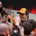 SHANGHAI, CHINA - MARCH 23: Race winner Oscar Piastri of Australia and McLaren celebrates in parc ferme during the F1 Grand Prix of China at Shanghai International Circuit on March 23, 2025 in Shanghai, China. (Photo by Meg Oliphant/Getty Images)