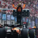 SHANGHAI, CHINA - MARCH 23: Race winner Oscar Piastri of Australia and McLaren celebrates in parc ferme during the F1 Grand Prix of China at Shanghai International Circuit on March 23, 2025 in Shanghai, China. (Photo by Mark Thompson/Getty Images)