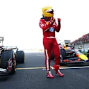 SHANGHAI, CHINA - MARCH 22: Sprint winner Lewis Hamilton of Great Britain and Scuderia Ferrari celebrates in parc ferme during the Sprint ahead of the F1 Grand Prix of China at Shanghai International Circuit on March 22, 2025 in Shanghai, China. (Photo by Bryn Lennon - Formula 1/Formula 1 via Getty Images)