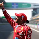 SHANGHAI, CHINA - MARCH 22: Sprint winner Lewis Hamilton of Great Britain and Scuderia Ferrari celebrates during the Sprint ahead of the F1 Grand Prix of China at Shanghai International Circuit on March 22, 2025 in Shanghai, China. (Photo by Bryn Lennon - Formula 1/Formula 1 via Getty Images)